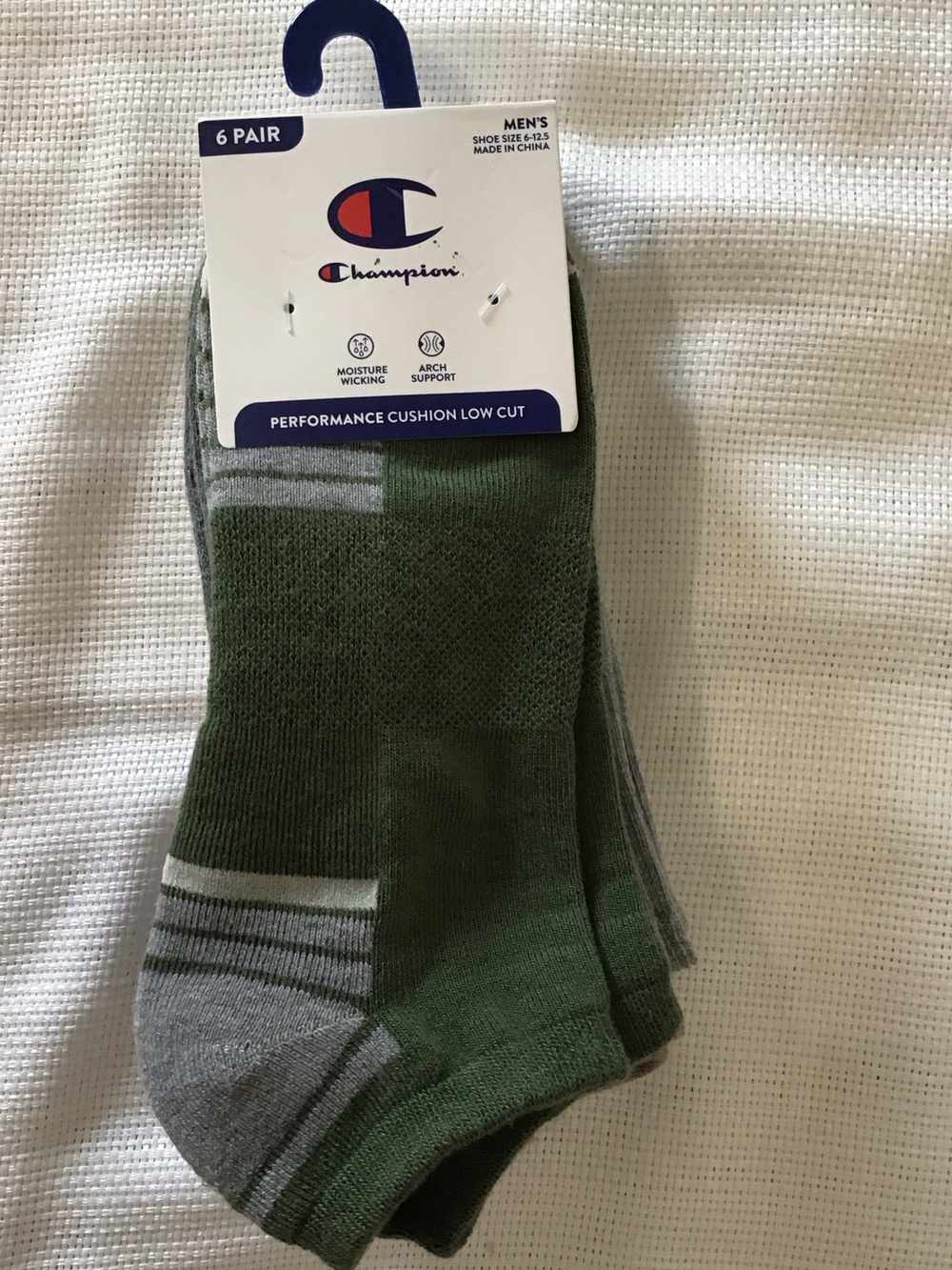 Champion Men's Low-Cut Athletic Socks in Olive Green and Gray - 6 Pack